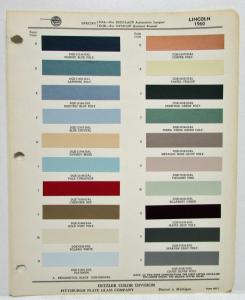 1960 Lincoln Color Paint Chips Ditzler Pittsburgh Plate Glass Company