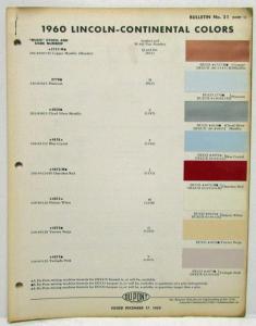 1960 Lincoln DuPont Paint Chips Bulletin 21 Sheets 1 thru 3