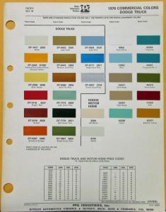 1976 Dodge Truck & Motor Home Commercial Paint Chips By PPG Sheet Original