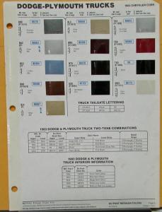 1983 Dodge Plymouth Truck Color Paint Chips By DuPont Sheet Original