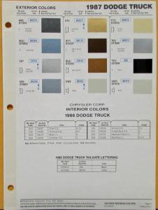 1987 Dodge Truck Color Paint Chips By DuPont Sheet Original