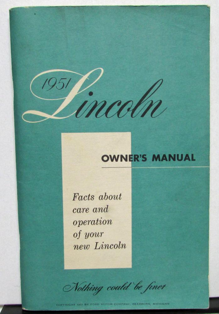 1951 Lincoln Owners Manual Care & Operations Maintenance Original Nice