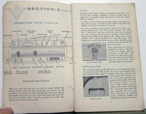 1954 Lincoln Owners Manual Care & Operations Maintenance Original