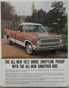 1972 Dodge Sweptline Pickup Data Sheet With Specifications Original