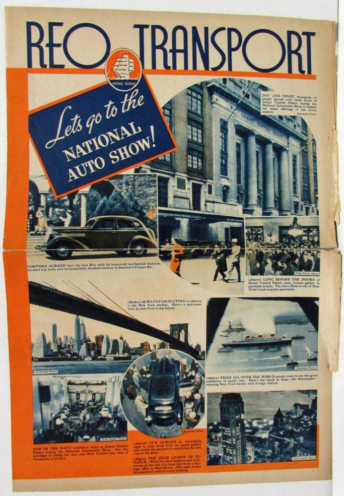 1936 REO Car Truck Transport Auto Show Ad Newspaper Style Sales Brochure Folder