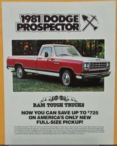 1981 Dodge Prospector Package Sweptline Pickup Truck Color Sales Sheet Original