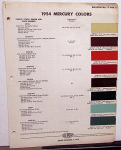 1954 Mercury Color Paint Chips Leaflet DuPont Original