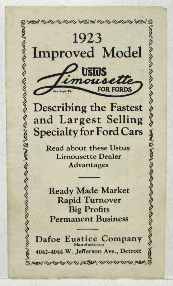 1923 Ustus Limousette for Ford Cars Sales Folder Dealer Solicitation