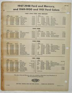1952 Ford DuPont Paint Chips Bulletin No 21