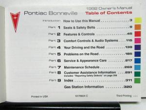 1992 Pontiac Bonneville Operator Owner Manual Original