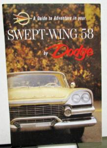 1958 Dodge Swept-Wing Owners Manual Care & Operation New Reproduction
