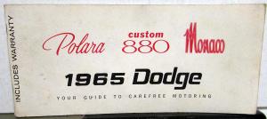 1965 Dodge Polara Monaco Custom 880 Owners Manual Care & Operation Original