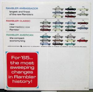 1965 AMC Rambler Ambassador Classic American XL Sales Brochure Folder Original