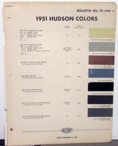 1951 Hudson Color Paint Chips Leaflets DuPont Original