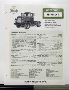 1966 Mack Truck Model R 410T Specification Sheet