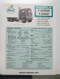 1967 Mack Truck Model F 609LST 611LST Specification Sheet