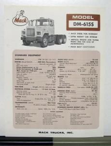 1967 Mack Truck Model DM 615S Specification Sheet