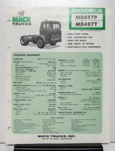 1974 Mack Truck Model MB487P MB487T Specification Sheet