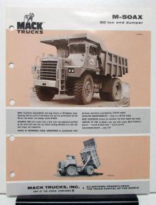 1976 Mack Truck Model M 50AX Specification Sheet