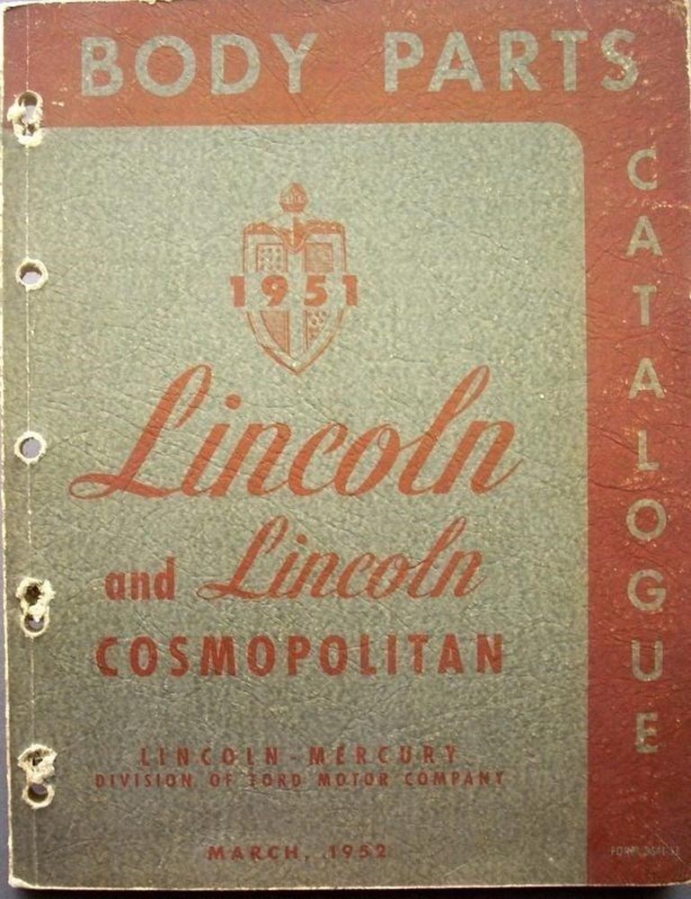 1951 Lincoln & Cosmopolitan Dealer Body Parts Catalogue Manual Book