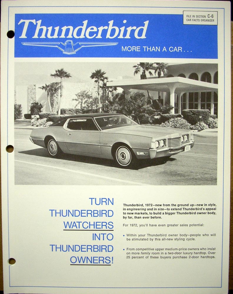 Original 1972 Ford Thunderbird Dealer Salesman Info Sales Brochure