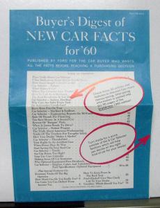 1960 Ford Falcon Fairlane Galaxie Starliner Brief Preview Buyers Digest Folder