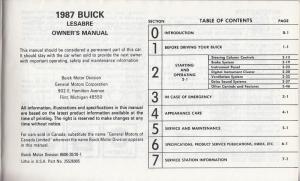 1987 Buick LeSabre Owners Operators Manual Original