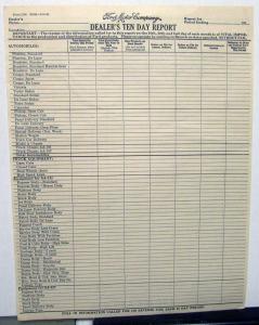 1931 Ford Dealers Ten Day Report Form For Sales & Inventory Original