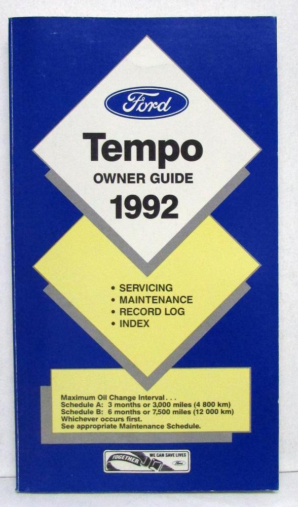1992 Ford Tempo Owners Operators Manual Original