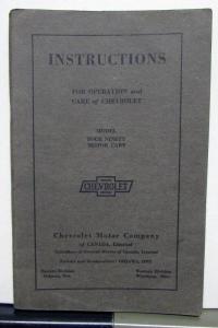 1920 Chevrolet Four Ninety 490 Owners Operators Manual Original Canadian