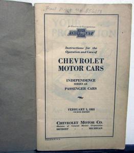 1931 Chevrolet Independence Series AE Owners Operators Manual Orig 4th Edition