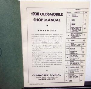 1938 Oldsmobile Factory Service Shop Small Manual Repair 6 & 8 F38 L38 Orig