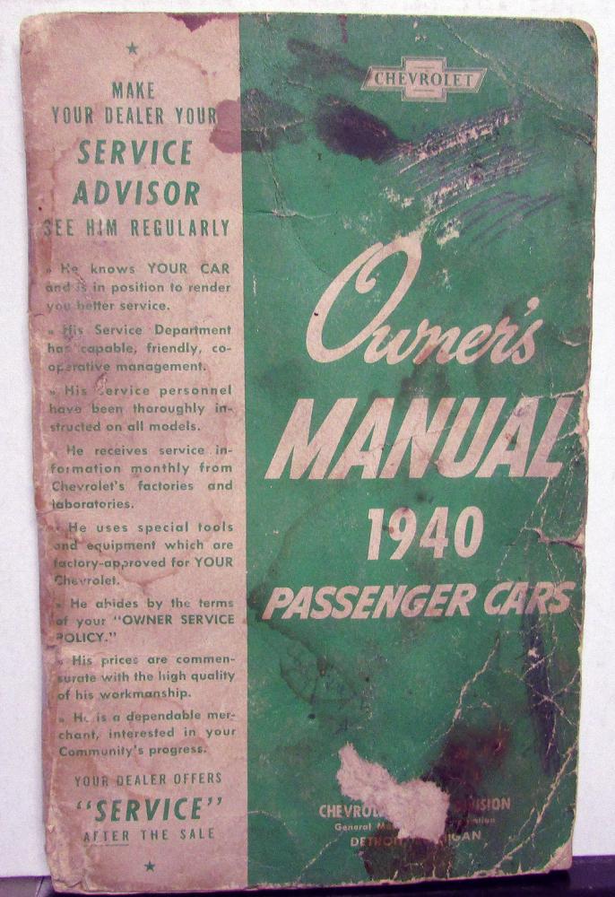 1940 Chevrolet Master Deluxe 85 Special Operators Owners Manual Original