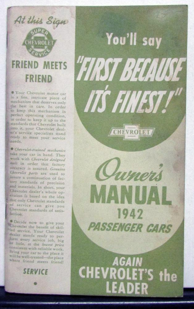 1942 Chevrolet Master Special Deluxe Owners Operators Manual Original