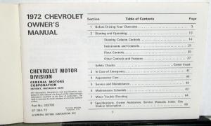 1972 Chevrolet Impala Caprice Bel Air Biscayne Owners Operators Manual Original