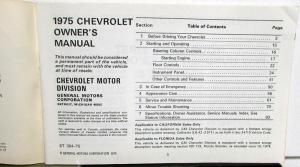 1975 Chevrolet Impala Caprice Bel Air Owners Operators Manual Original