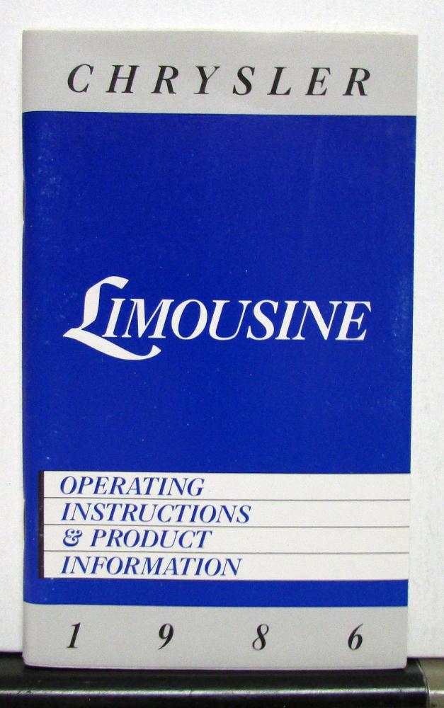 1986 Chrysler Limousine Owners Operators Manual Orginal