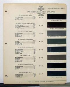1938 Studebaker Paint Chips By Acme Automotive Finishes