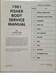 1981 BuickOlds Cadillac Chevy Pontiac Fisher Body Service Manual Camaro Firebird