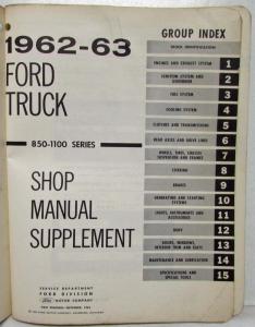 1962-63 Ford Truck 850-1100 Series Service Shop Repair Manual Supplement