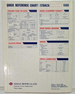 1988 Nissan Stanza Service Shop Repair Manual Model T12 Series
