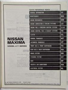 1988 Nissan Maxima Service Shop Repair Manual Model U11 Series