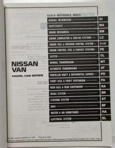 1988 Nissan Van Service Shop Repair Manual Model C22 Series