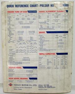 1989 Nissan Pulsar NX Service Shop Repair Manual Model N13 Series & Supplement