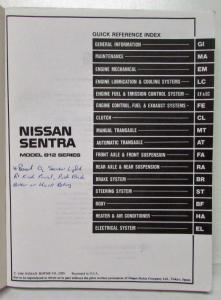 1987 Nissan Sentra Service Shop Repair Manual Model B12 Series