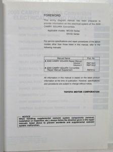 2000 Toyota Camry Solara Convertible Electrical Wiring Diagram Manual