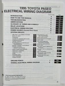 1995 Toyota Paseo Electrical Wiring Diagram Manual US & Canada