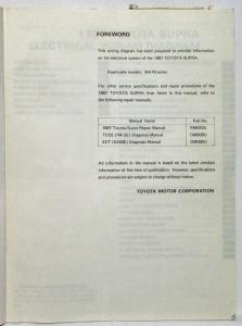 1987 Toyota Supra Electrical Wiring Diagram Manual US & Canada