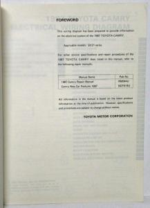 1987 Toyota Camry Electrical Wiring Diagram Manual US & Canada