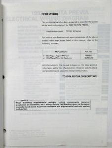 1993 Toyota Previa Electrical Wiring Diagram Manual US & Canada